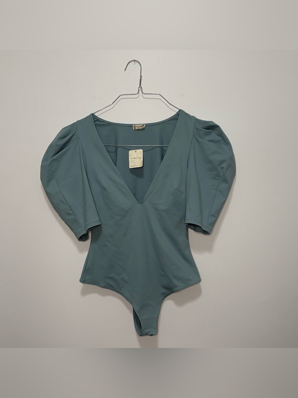 NWT Intimately Free People Va Va Voop Puff Sleeve Bodysuit Sky Blue - Size XS